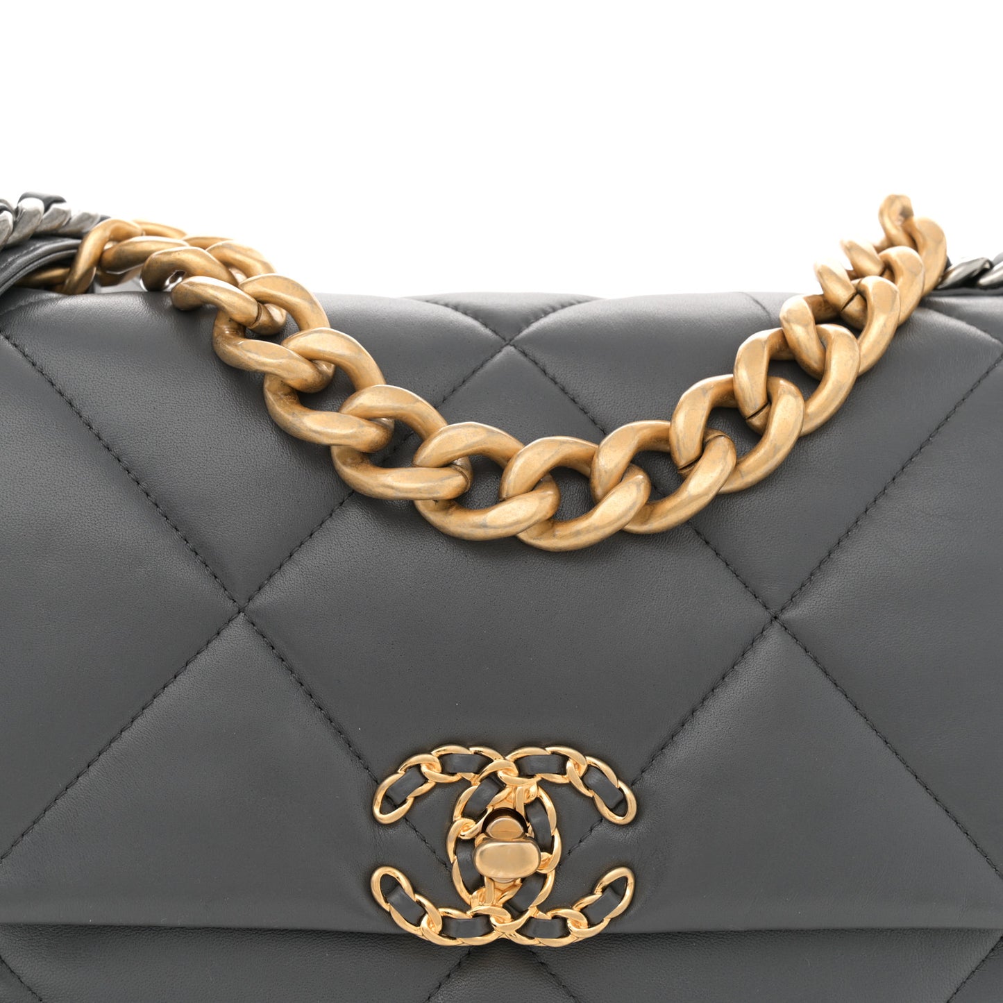 Goatskin Quilted Large Chanel 19 Flap Dark Grey