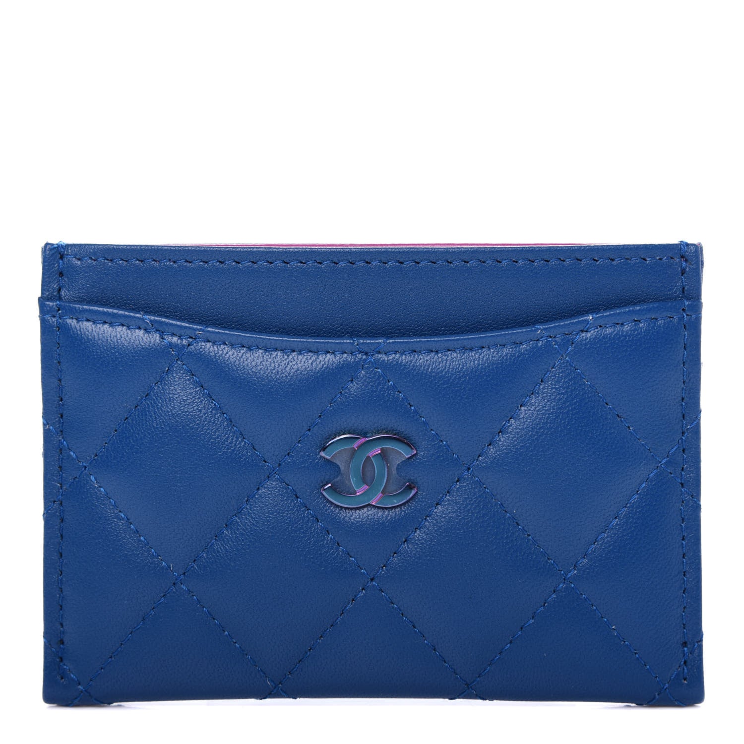 Chanel Lambskin Quilted Card Holder Blue Pink 1 of 9