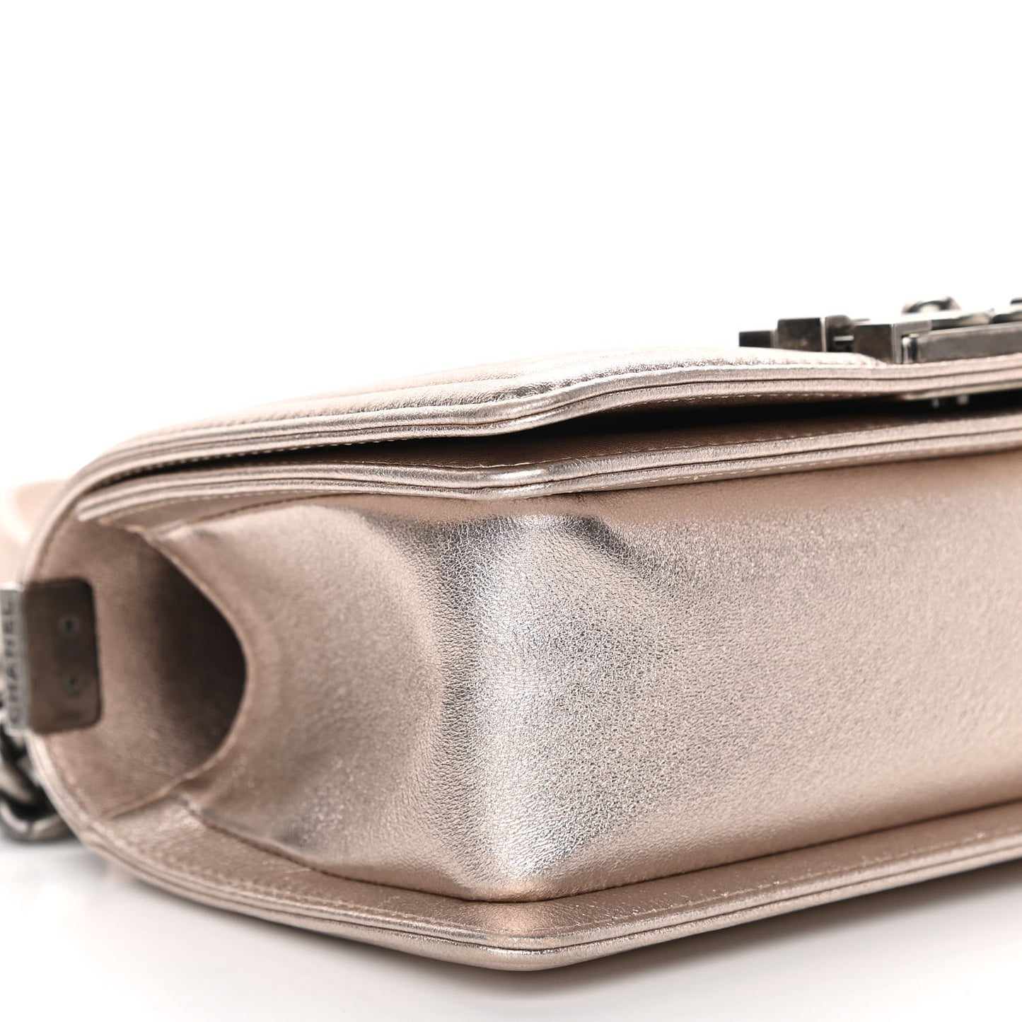 Metallic Calfskin Crystal Studded Small Boy Flap Light Pink