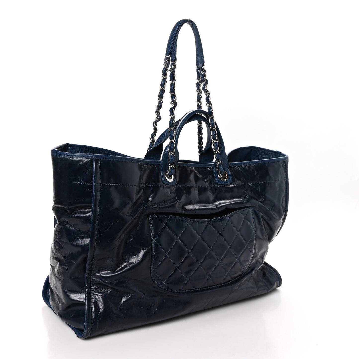 Glazed Calfskin Large Deauville Tote Blue