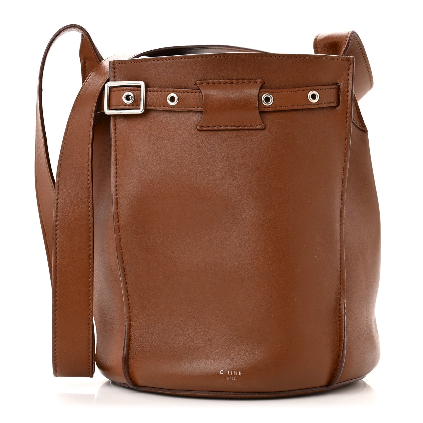 Smooth Calfskin Long Strap Big Bucket Bag Tan