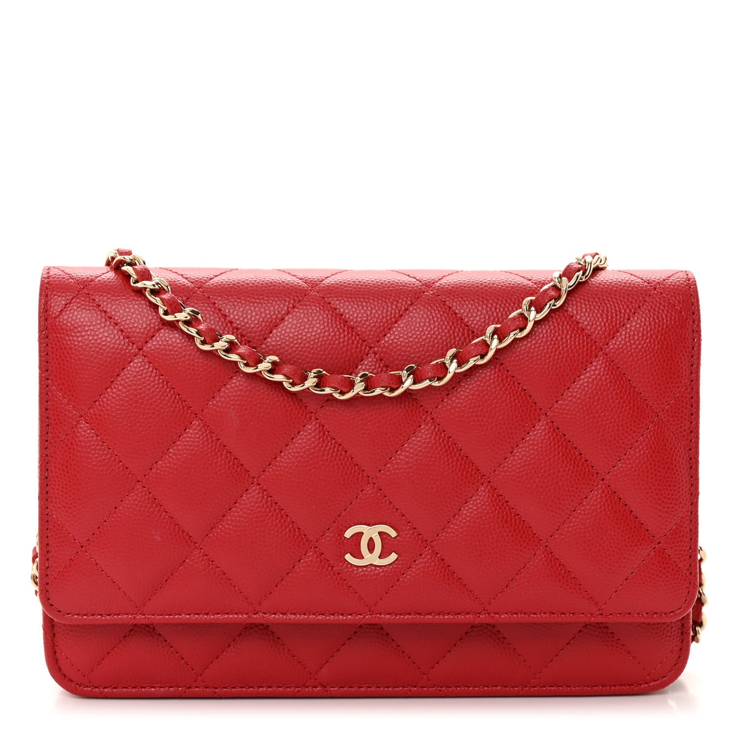 Caviar Quilted Wallet on Chain WOC Red