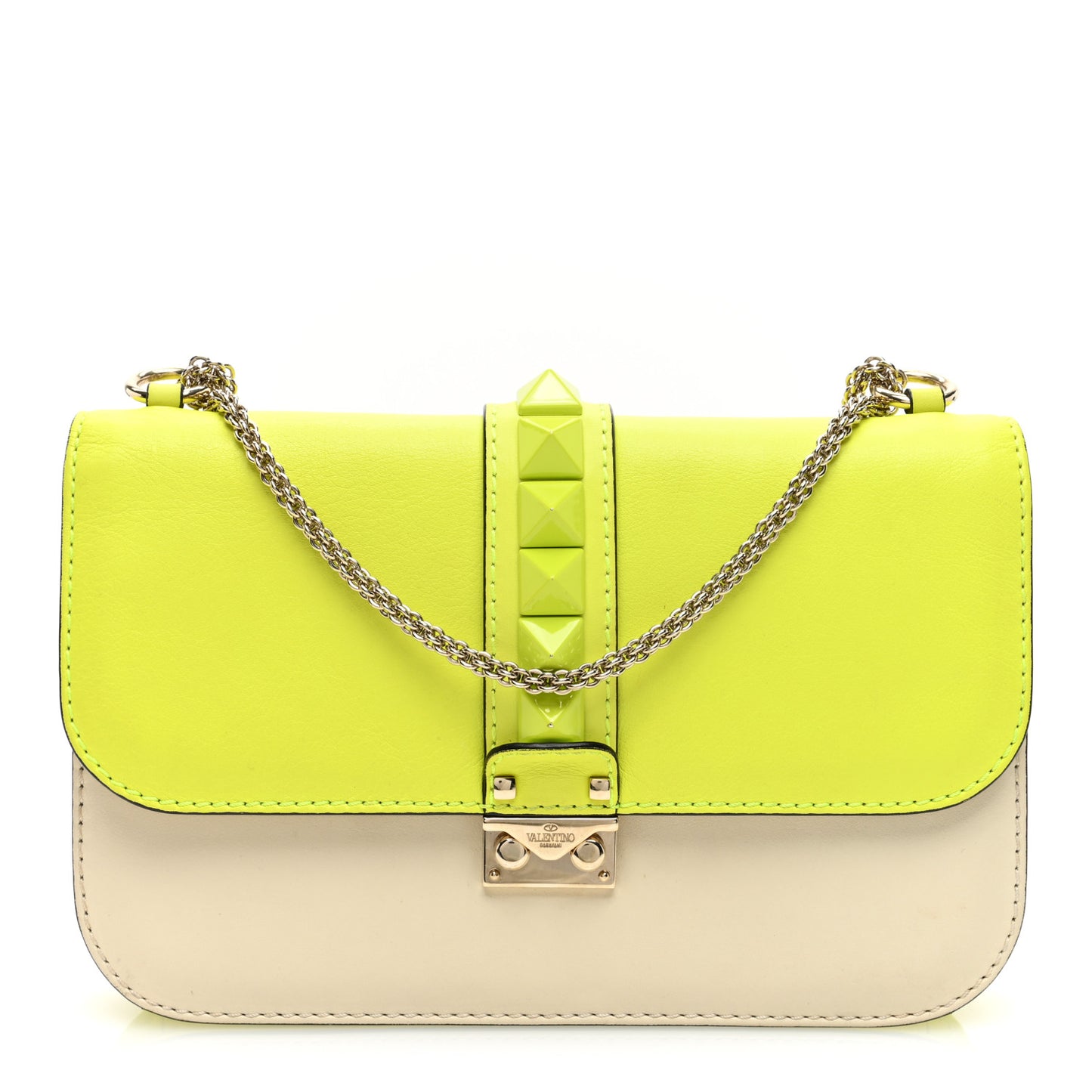 Vitello Medium Glam Lock Rockstud Flap Yellow Fluo Light Ivory