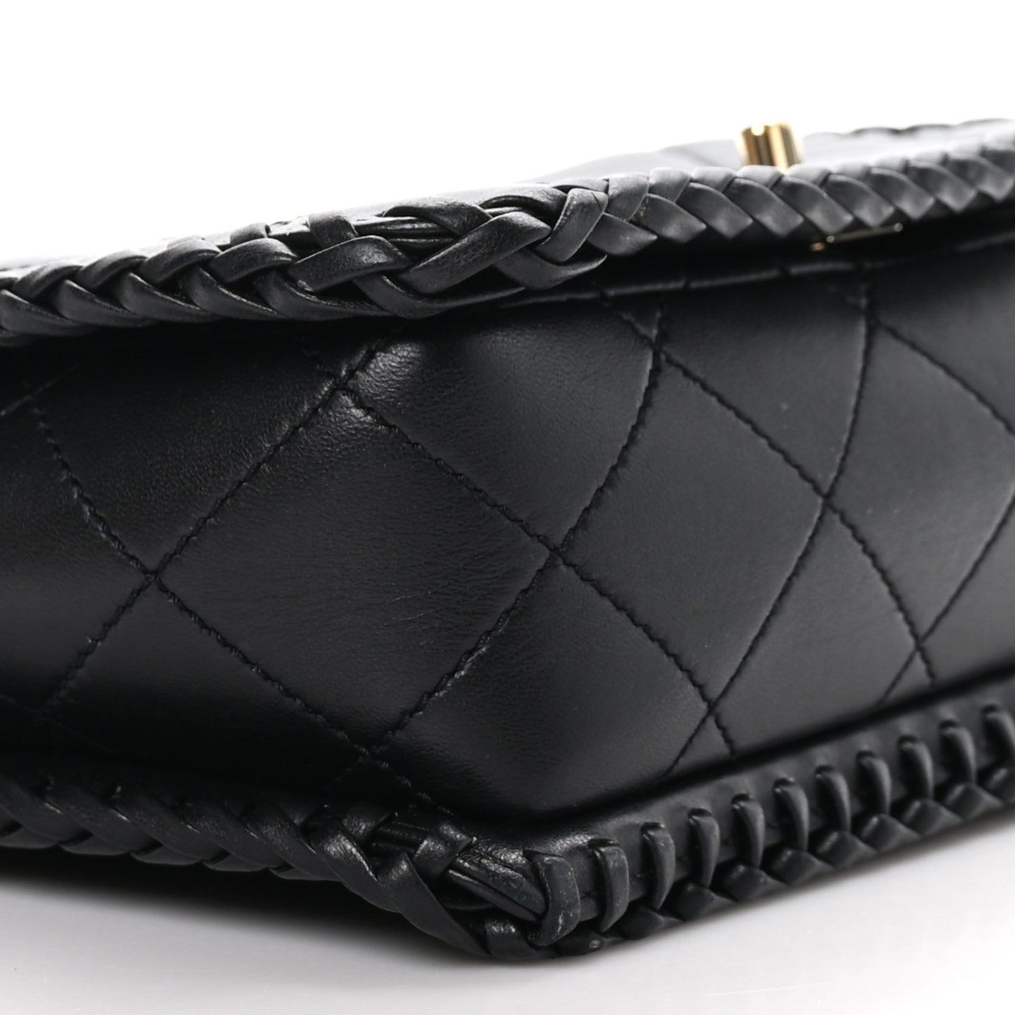 Lambskin Quilted Medium Whipstitch Flap Bag Black