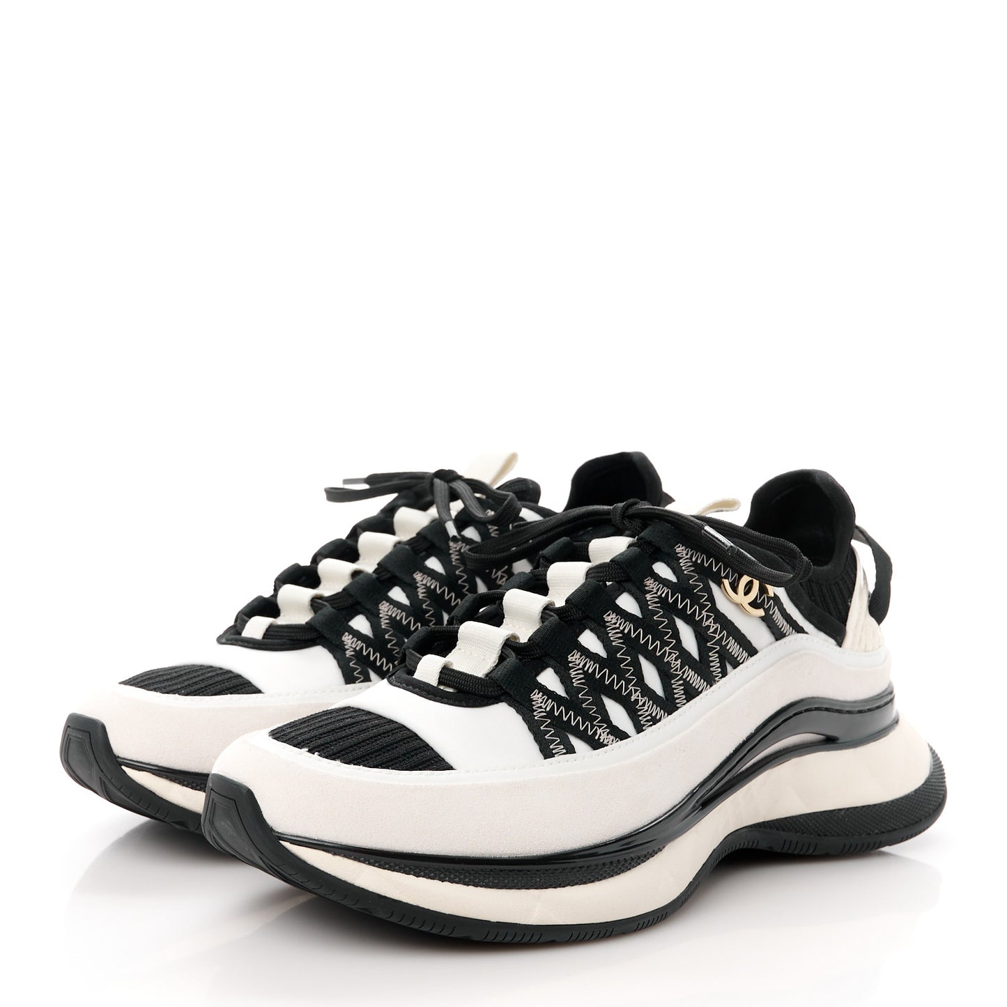 Fabric Suede Calfskin Sneakers 37 White Black