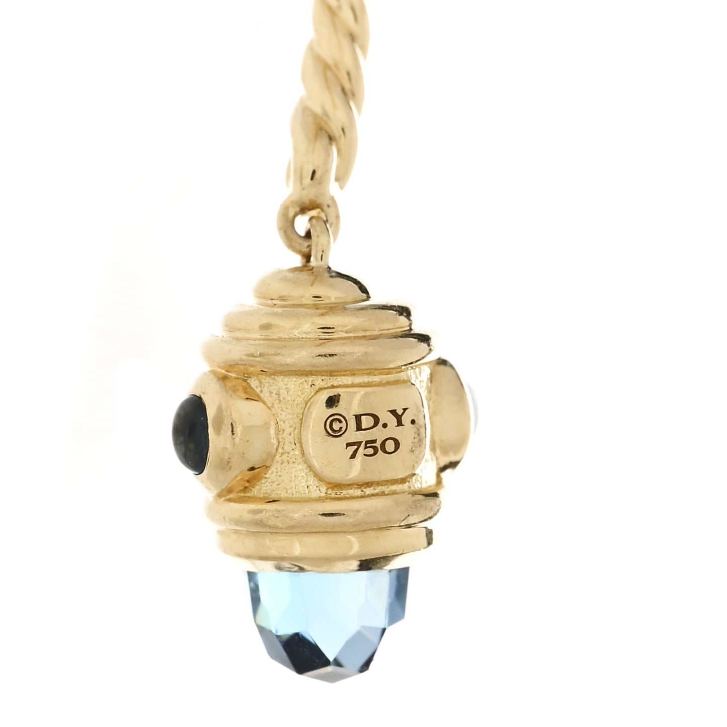 18K Yellow Gold Blue Topaz Renaissance Drop Earrings
