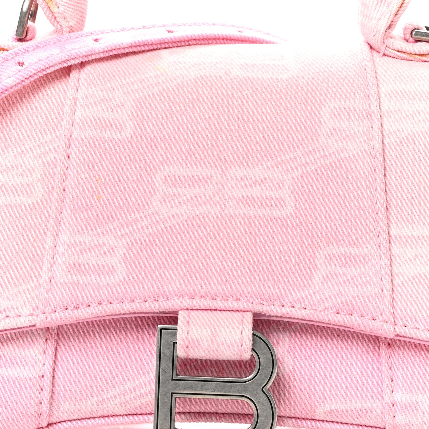 Washed Denim BB Monogram Hourglass Top Handle Bag XS Pink
