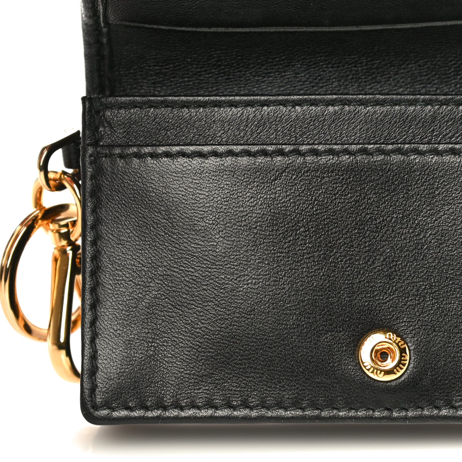 Miu Miu Nappa Impunture Flap Card Holder Key Ring Black 13 of 16