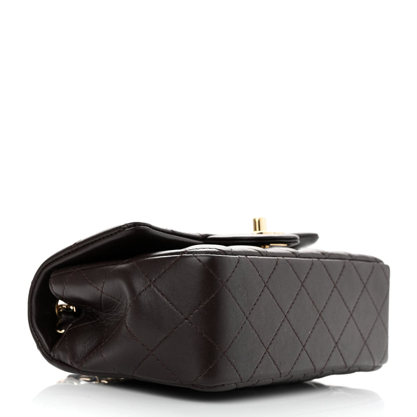 Lambskin Quilted Mini Rectangular Flap Dark Brown