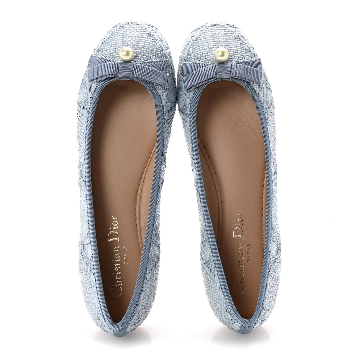 Raffia Cannage Ballet Flat 36 Bleu Pastel