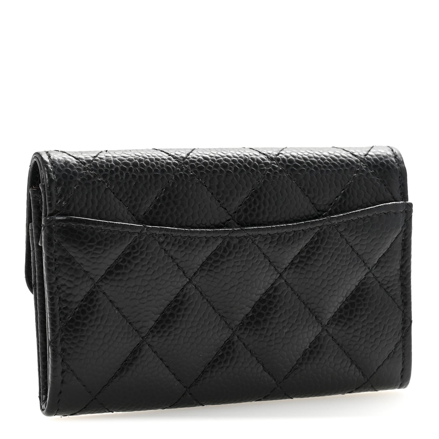Caviar Quilted Flap Card Holder Wallet Black