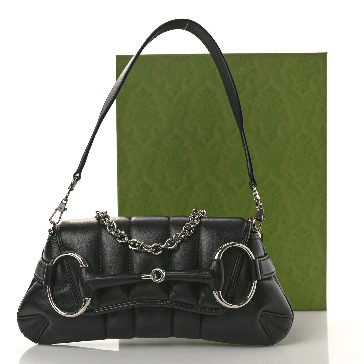 Nappa Vertical Matelasse Small Maxi Horsebit Chain Shoulder Bag Black