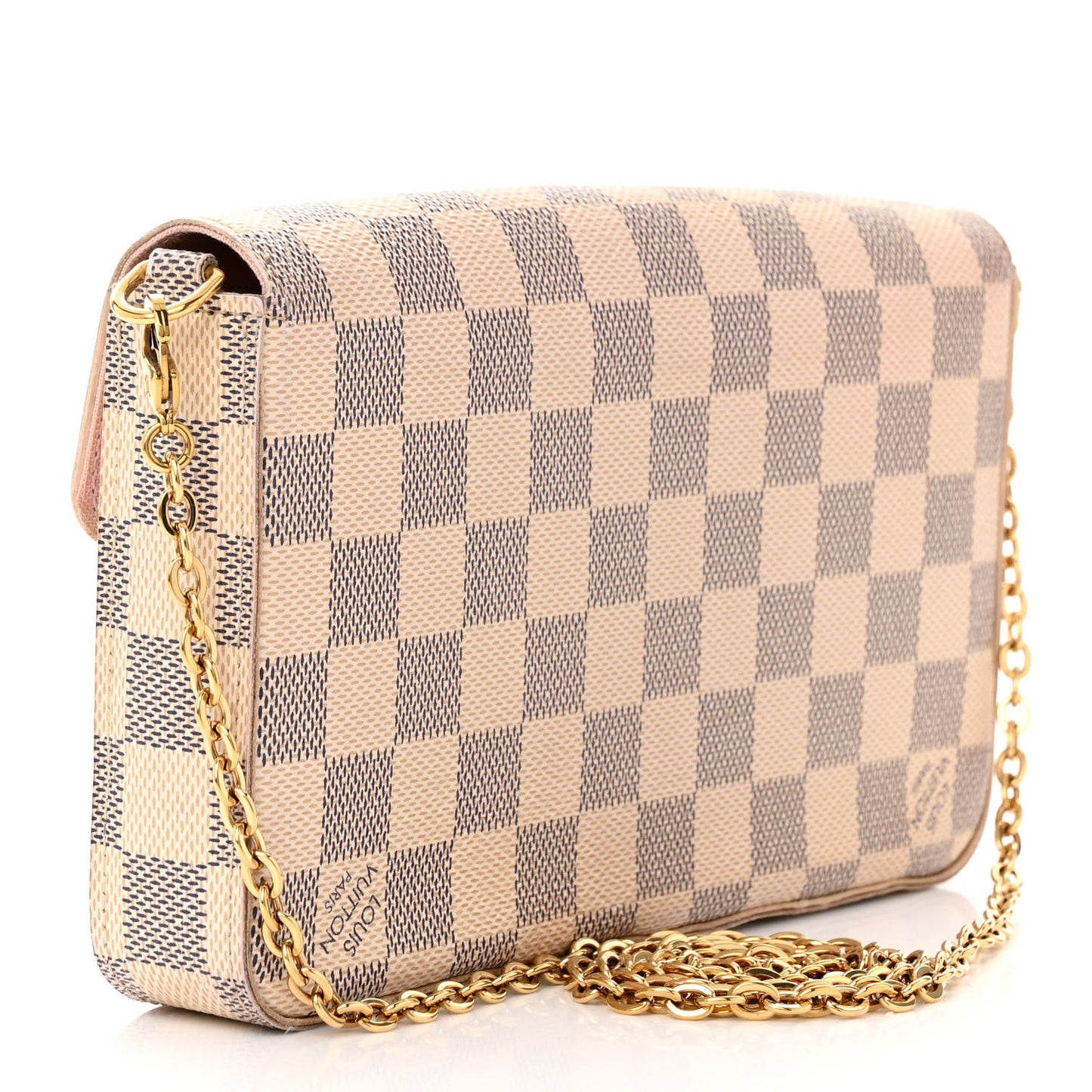 Damier Azur Pochette Felicie Chain Wallet Rose Ballerine