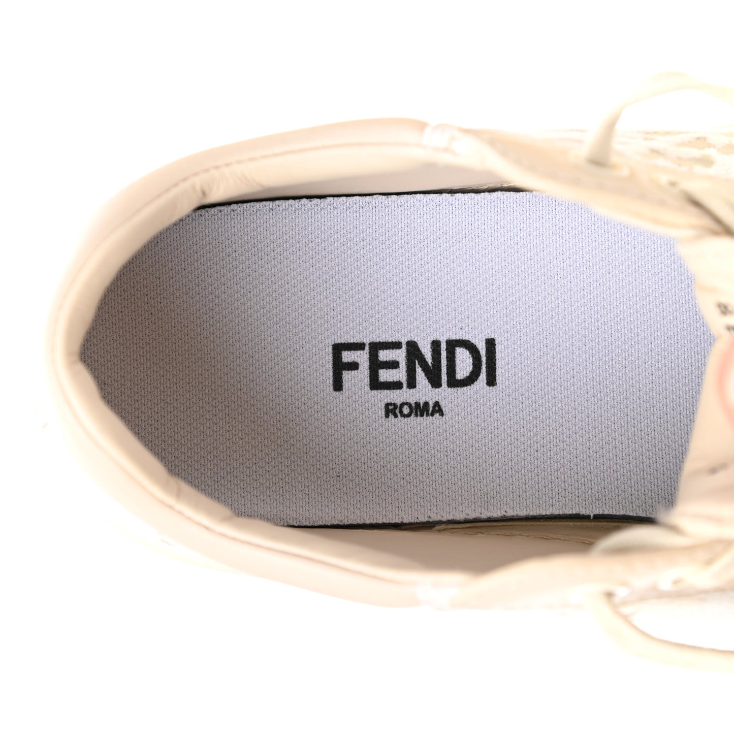 Fabric Jacquard Vitello Nappa FF Karligraphy Womens Fendi Force Low Top Sneakers 36.5 Camelia
