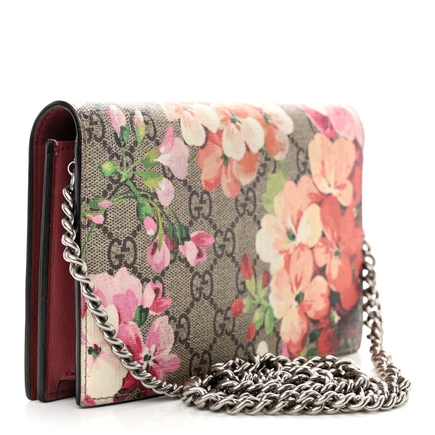 GG Supreme Monogram Blooms Chain Wallet Beige Multicolor Dry Rose