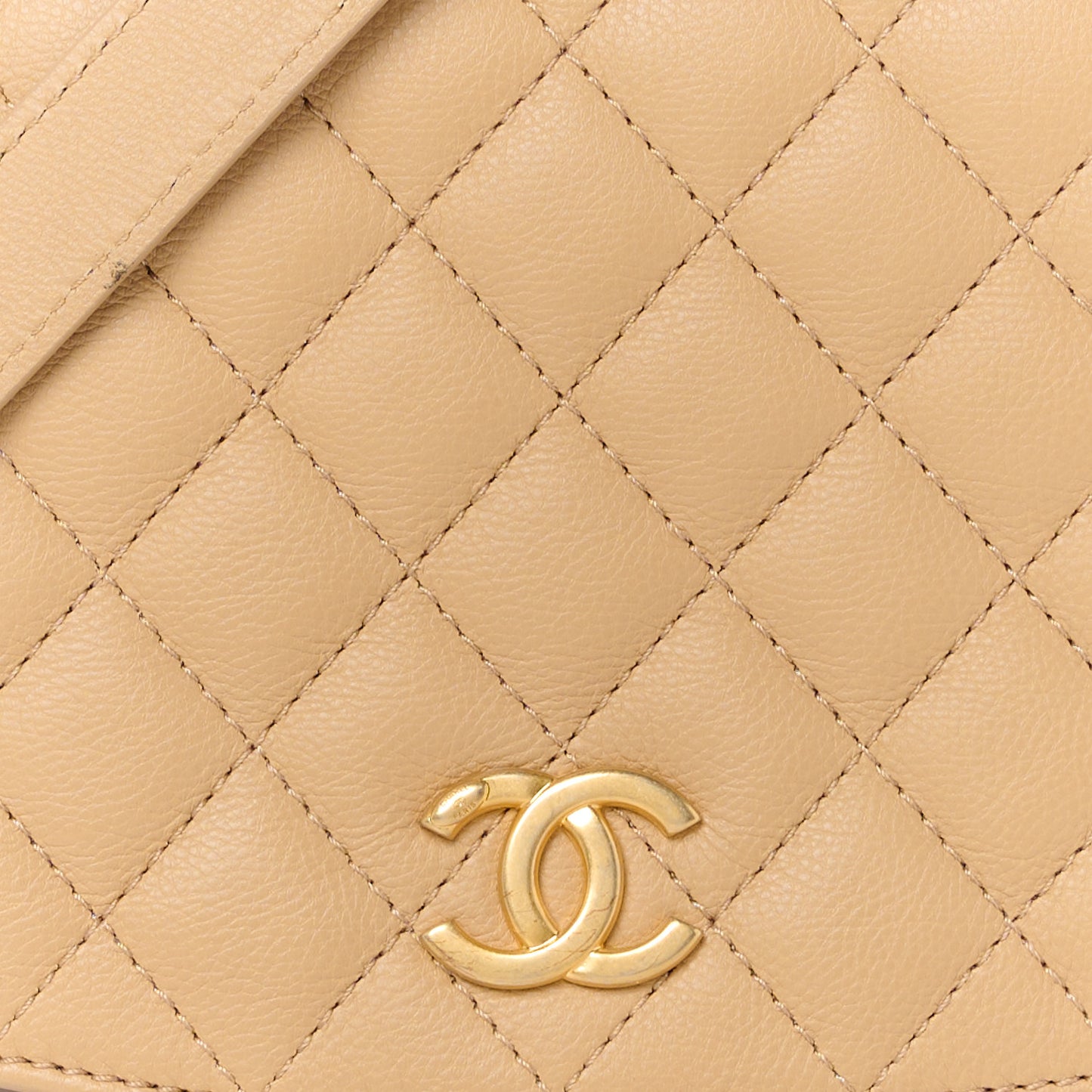 Grained Calfskin Quilted Messenger Flap Beige