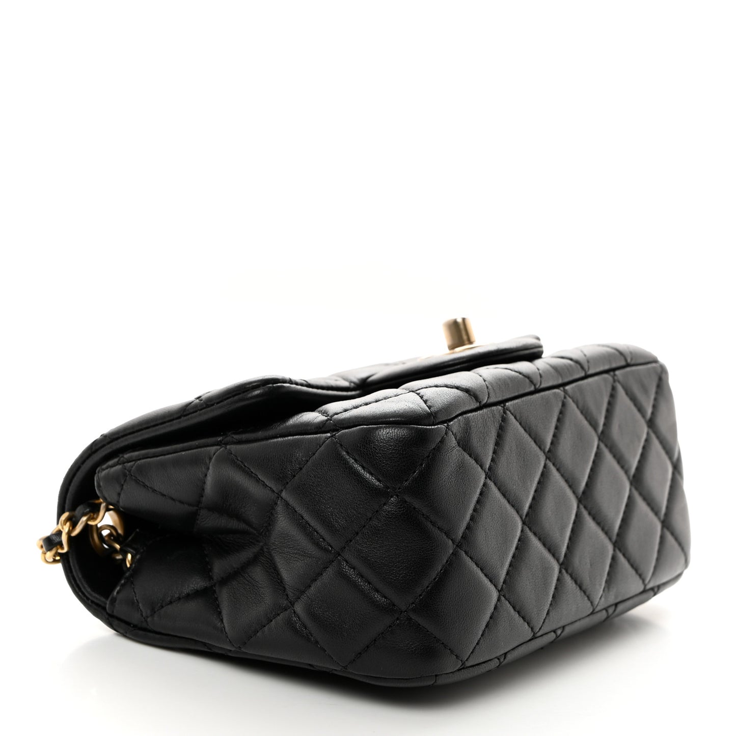 Lambskin Quilted Mini Pearl Crush Flap Black