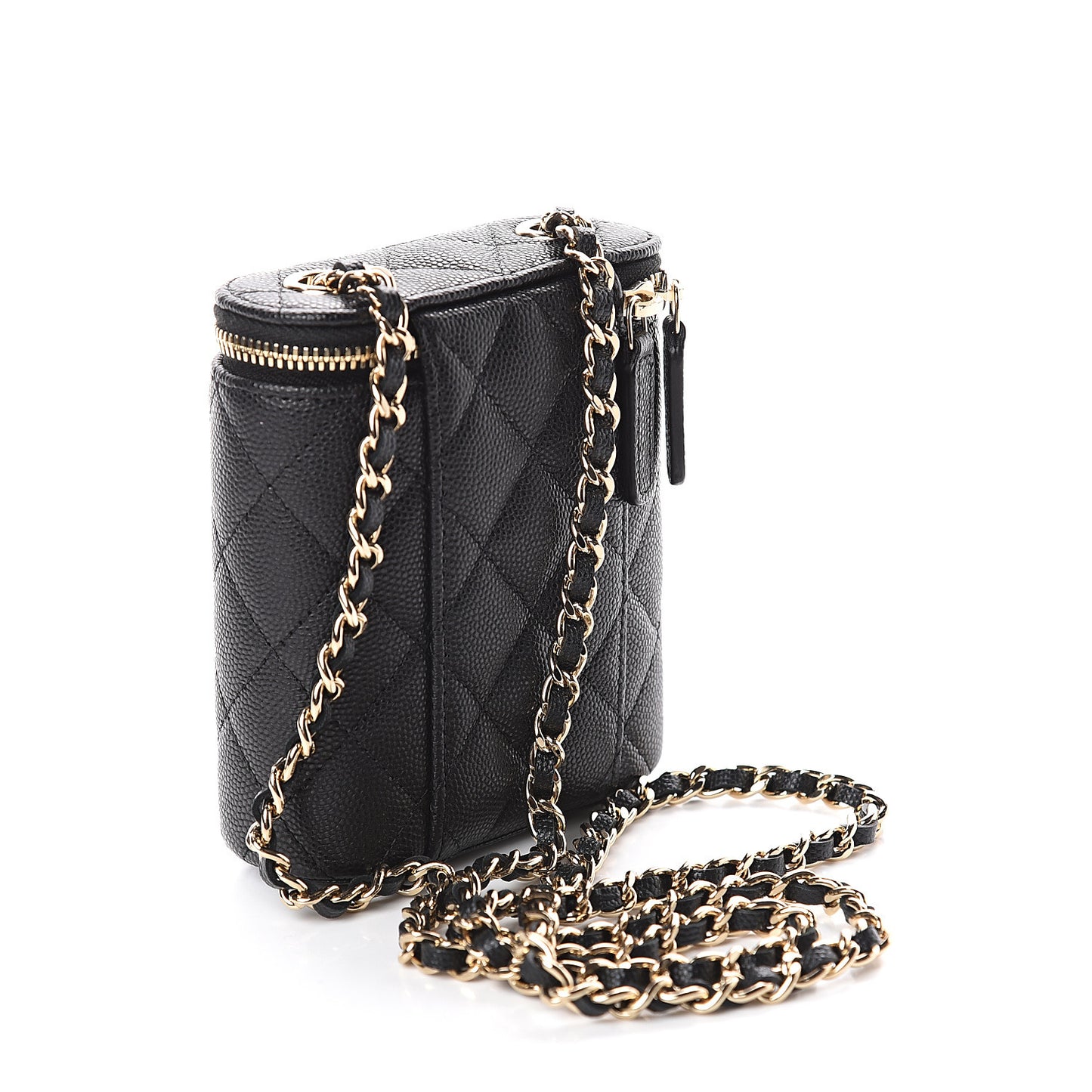 Caviar Quilted Small Vertical Coco Beauty Vanity Case With Chain Black