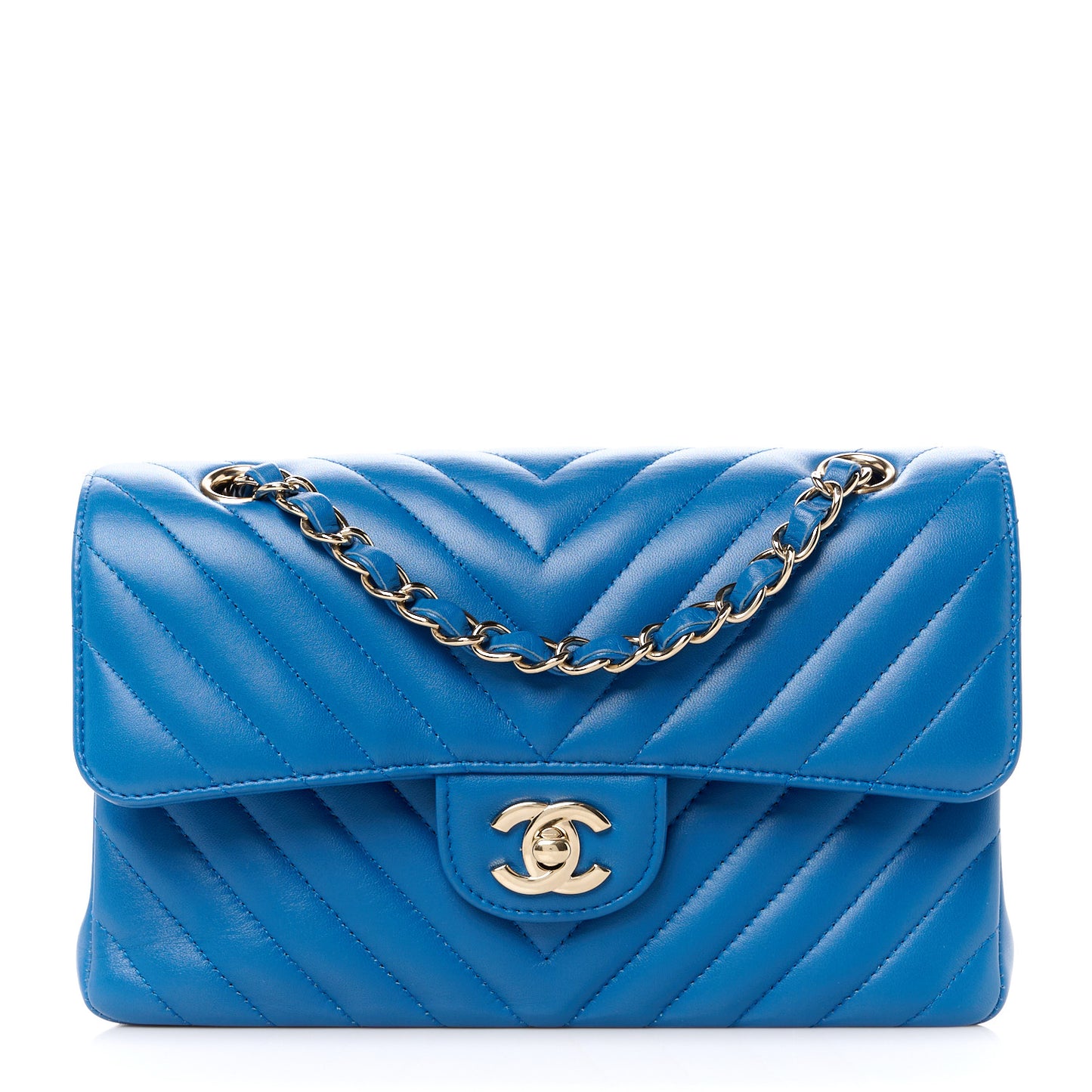 Lambskin Chevron Quilted Small Double Flap Blue