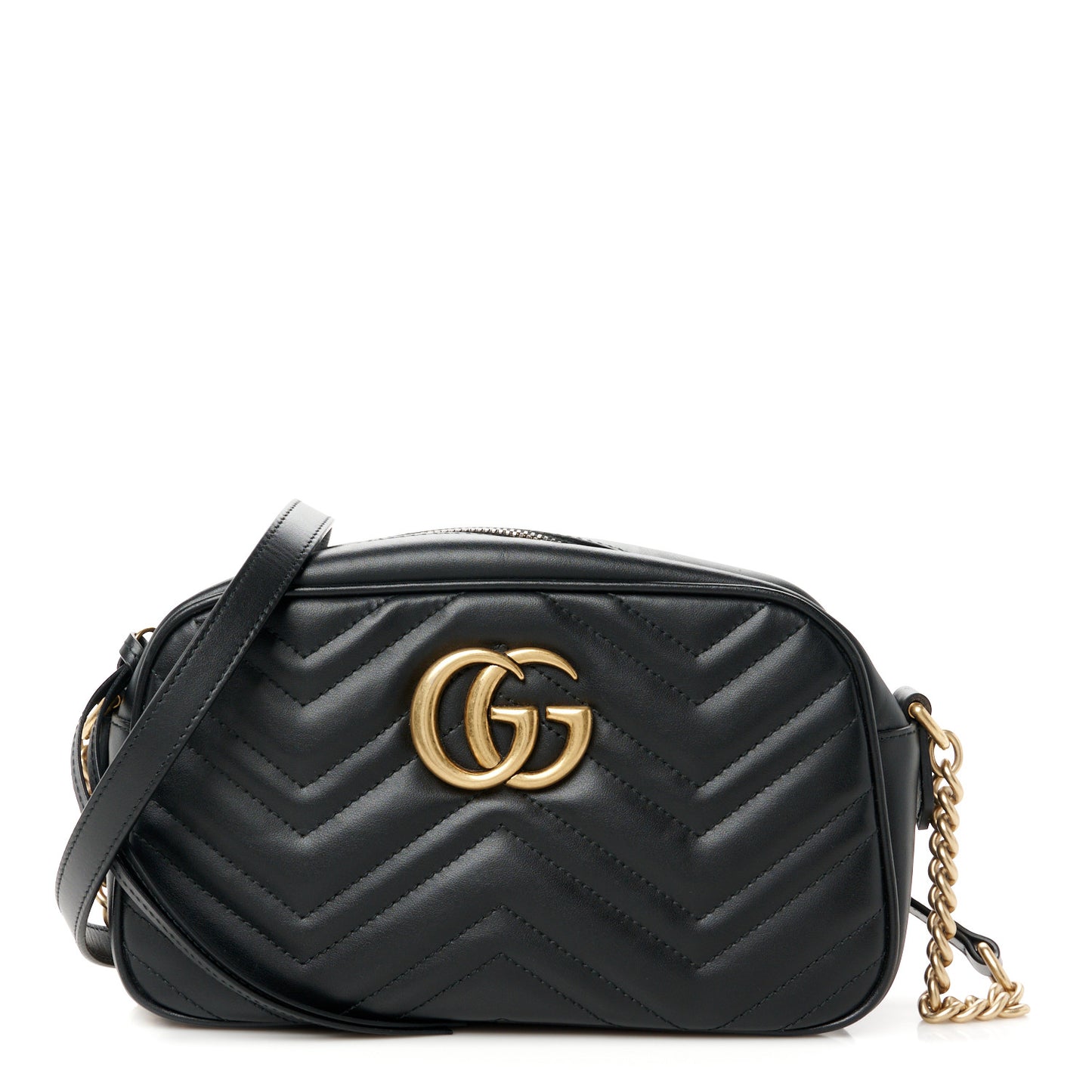 Calfskin Matelasse Small GG Marmont Chain Shoulder Bag Black