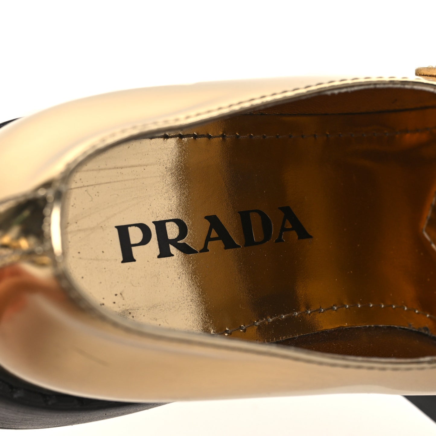 Metallic Brushed Calfskin Metal Triangle Logo 50mm Loafers 39 Platino