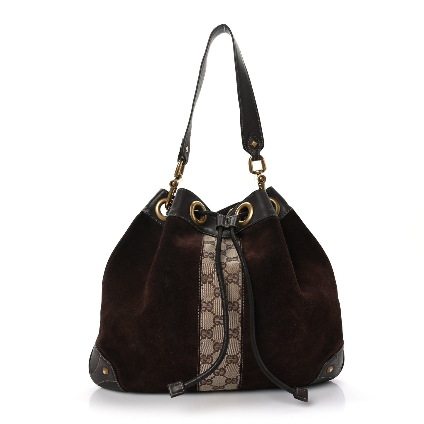 Suede Monogram Drawstring Bag Brown