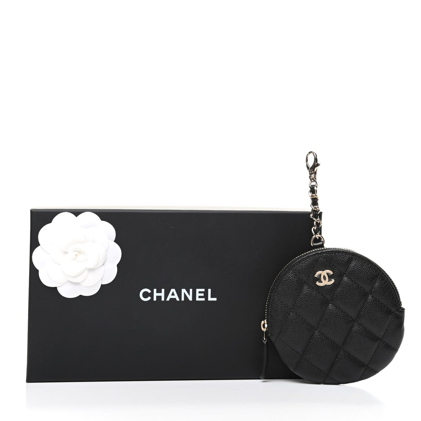 Caviar Quilted Round Clip On Coin Purse Black
