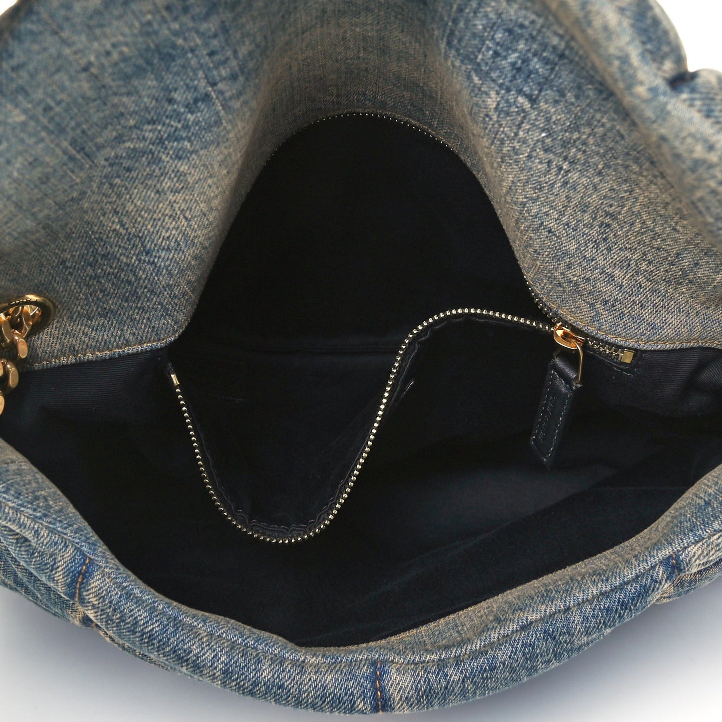 Denim Quilted Medium Loulou Puffer Monogram Chain Satchel Blue Black