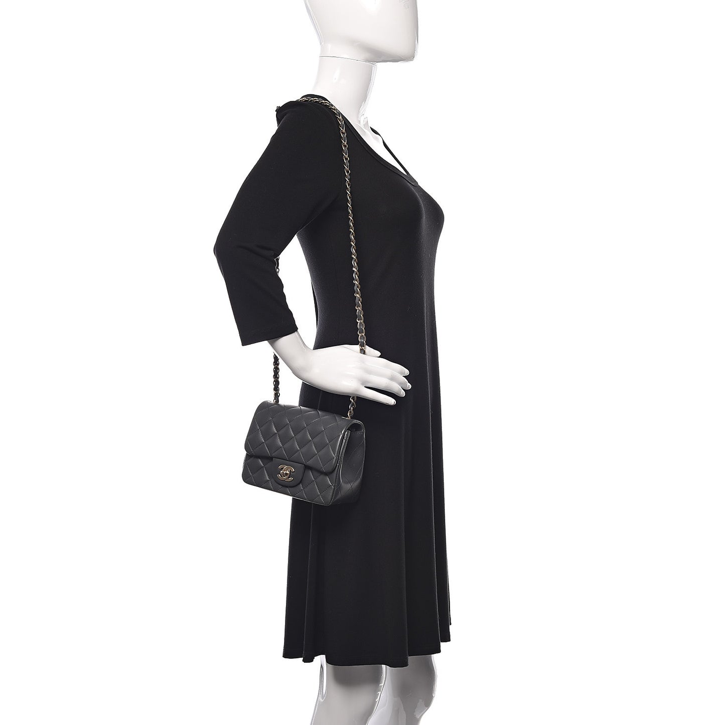 Lambskin Quilted Mini Square Flap Dark Grey