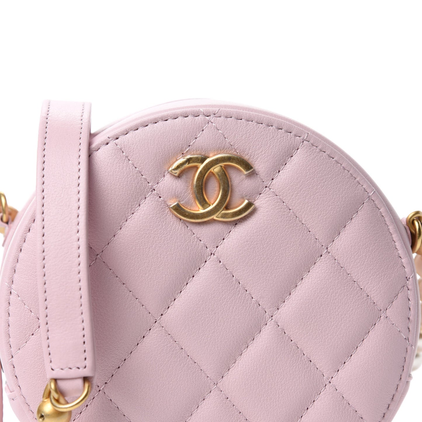Calfskin Quilted Pearl Round Clutch With Chain Light Pink