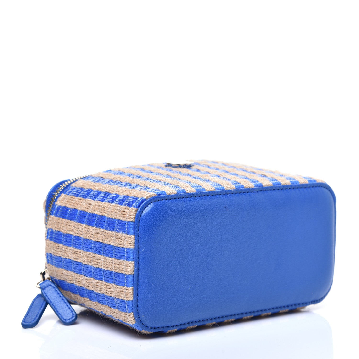 Chanel Raffia Jute Striped Small Vanity Case With Chain Blue Beige 4 of 10