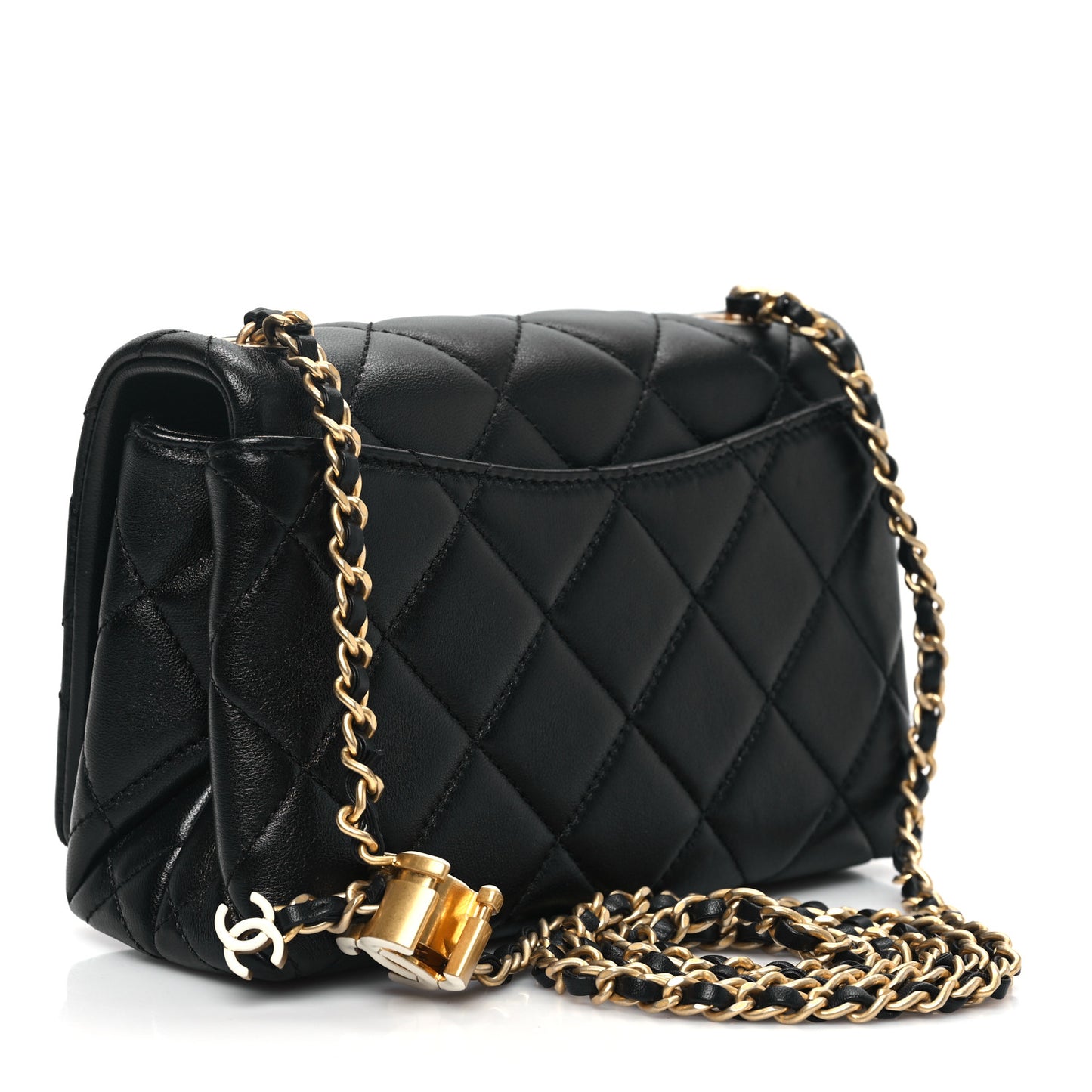 Shiny Lambskin Quilted Enamel CC Mini Flap Black