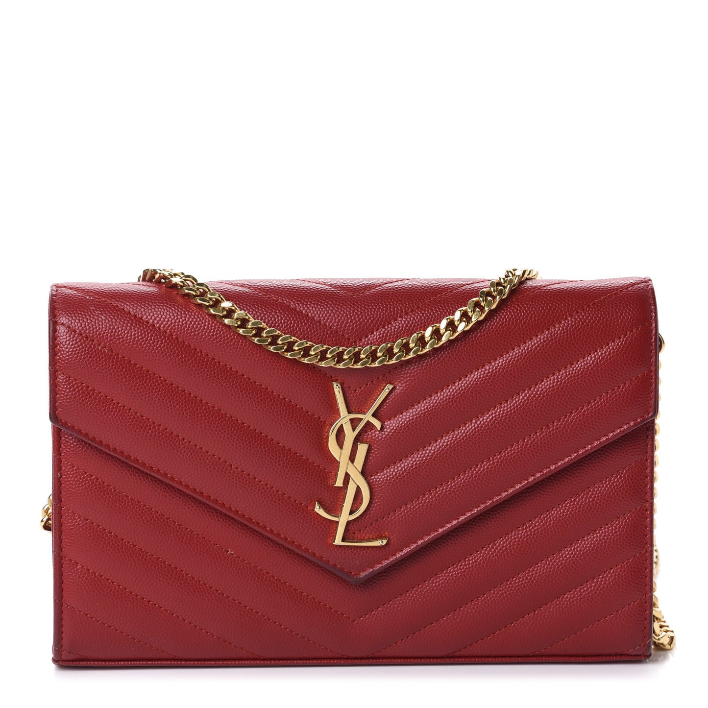 Grain De Poudre Matelasse Chevron Monogram Chain Wallet Red