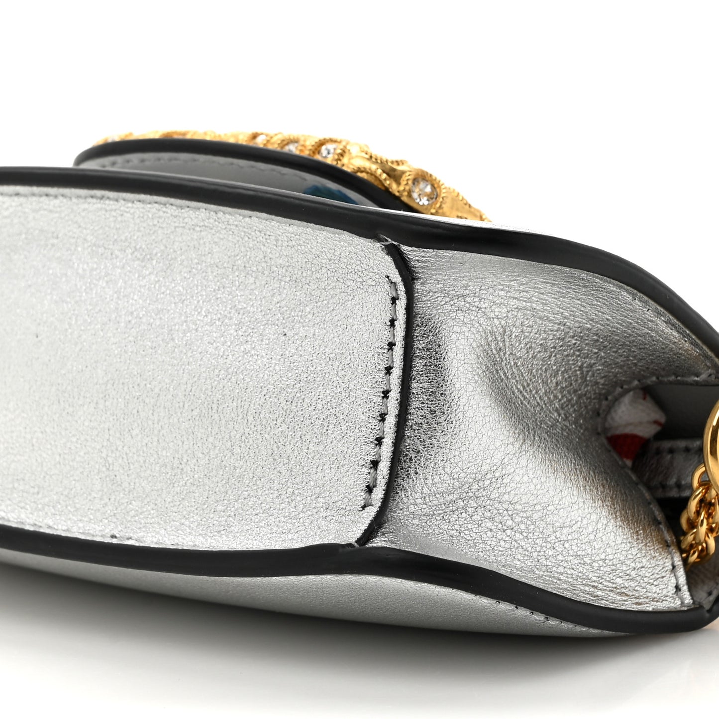 Laminated Calfskin Crystal Vlogo Micro Loco Shoulder Bag Silver Crystal