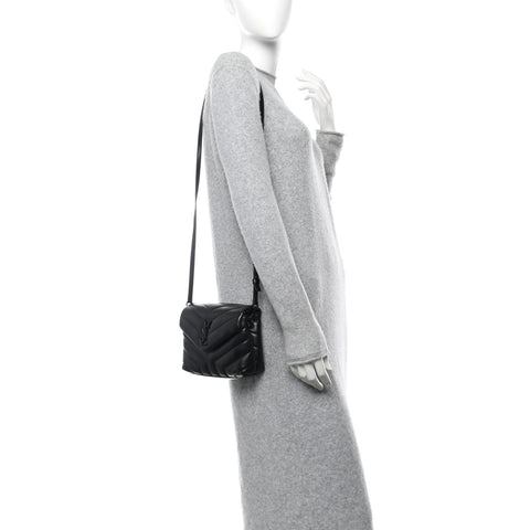 Calfskin Y Quilted Monogram Monochrome Toy Loulou Crossbody Bag Black
