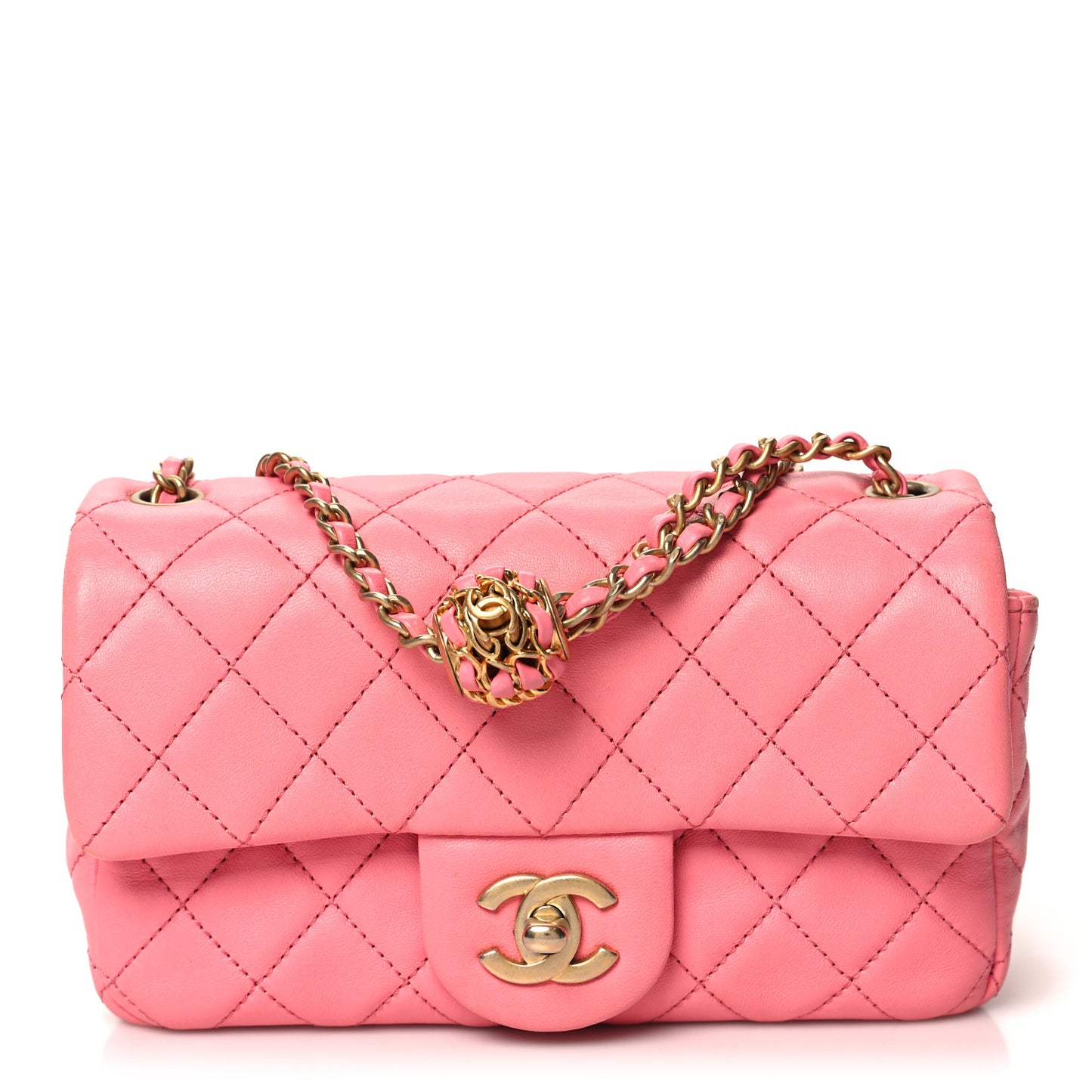 Lambskin Quilted Mini Rectangular Pearl Crush Flap Pink