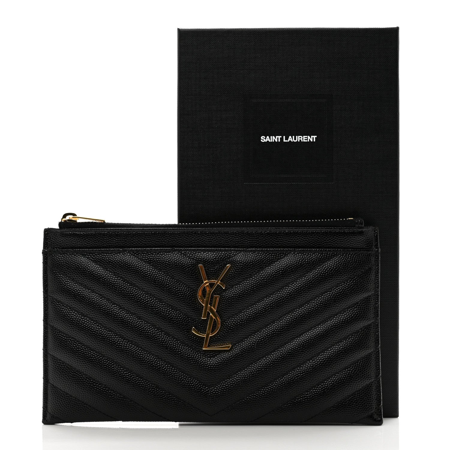Saint Laurent Grain De Poudre Chevron Monogram Bill Pouch Black 3 of 8