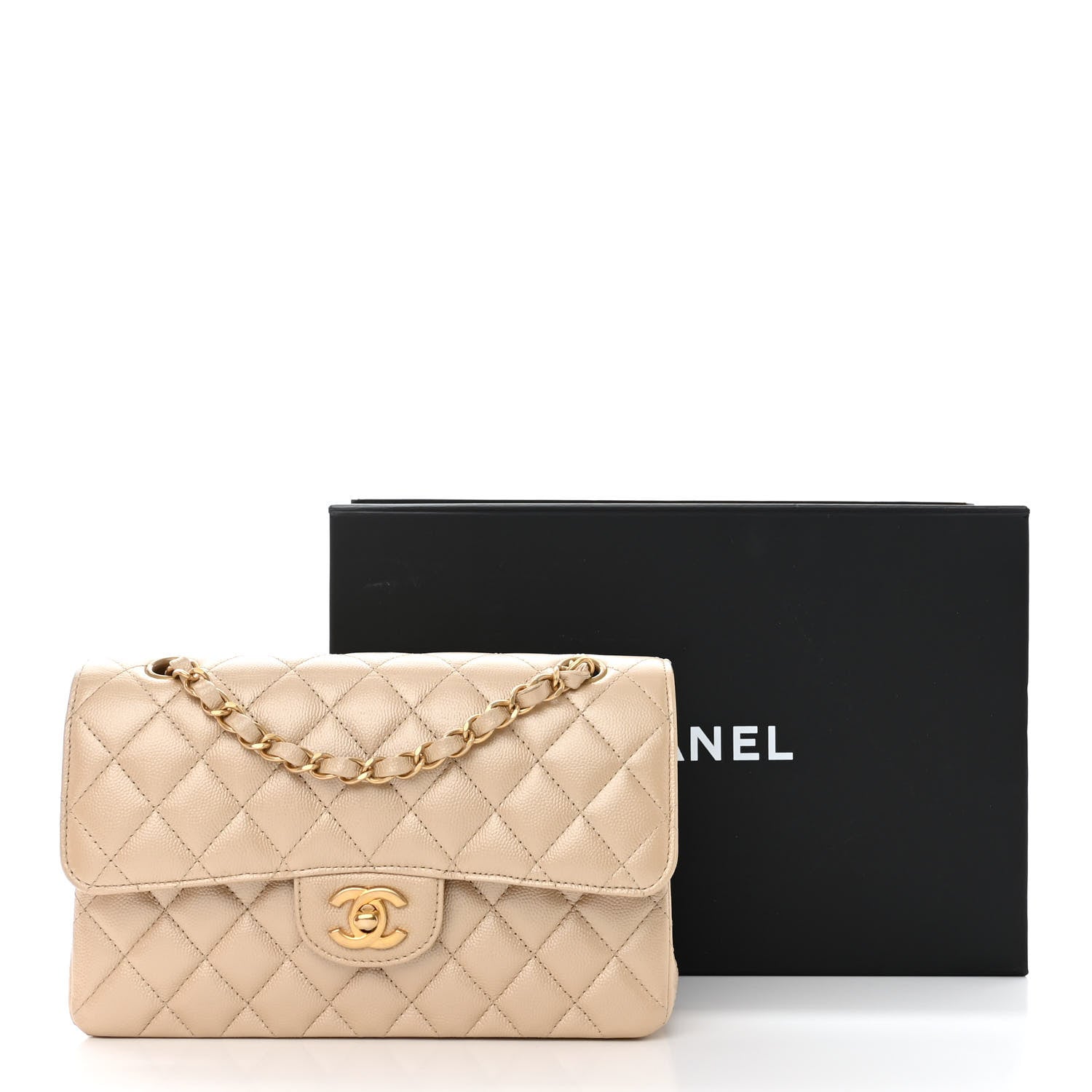 Chanel Iridescent Caviar Quilted Small Double Flap Beige 11 of 11