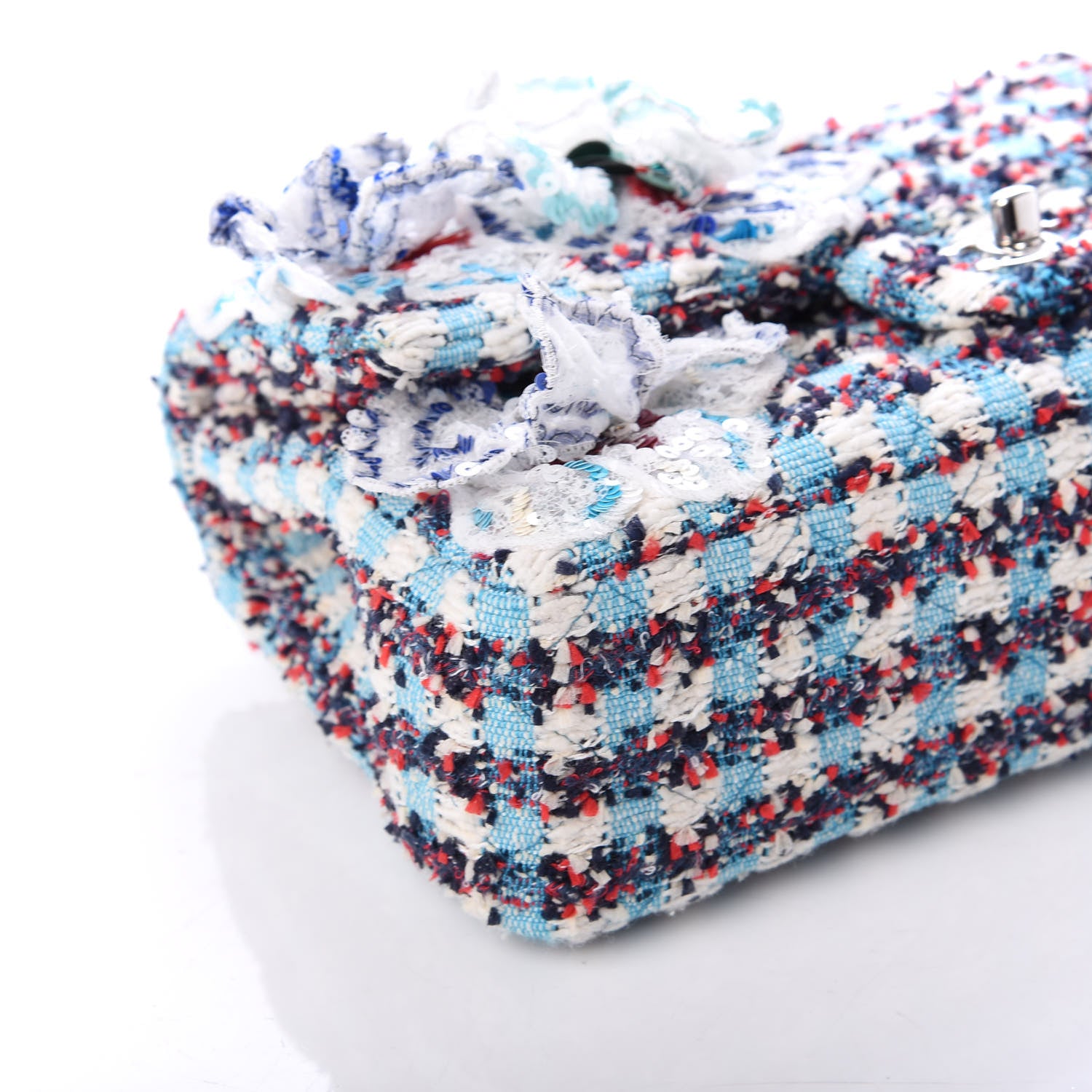 Chanel Tweed Medium Double Flap White Blue Navy Red 7 of 9