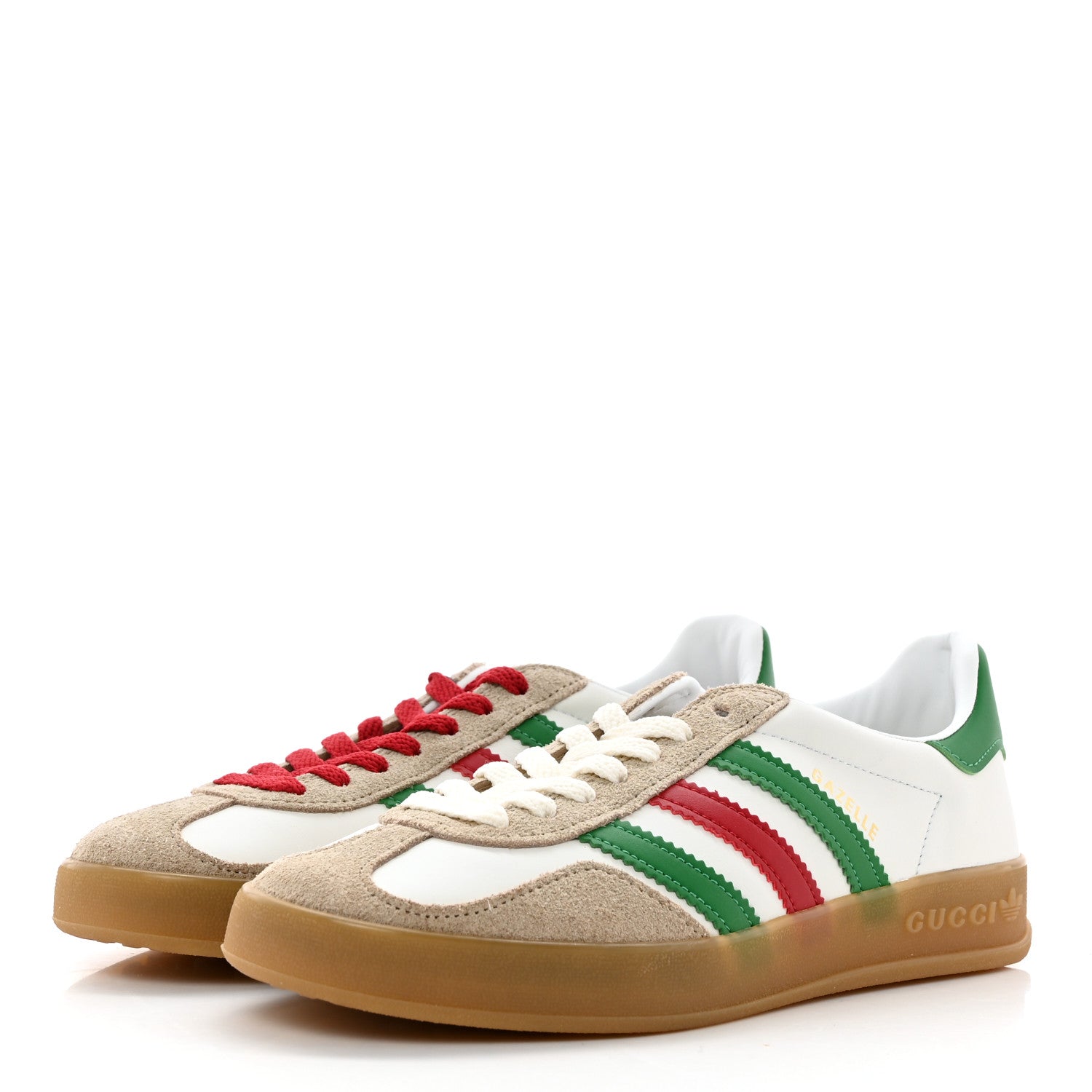 Gucci X ADIDAS Suede Madeira Demetra Womens Gazelle Sneakers 5.5 Oatmeal White New Shamarock Hibiscus Red 3 of 12