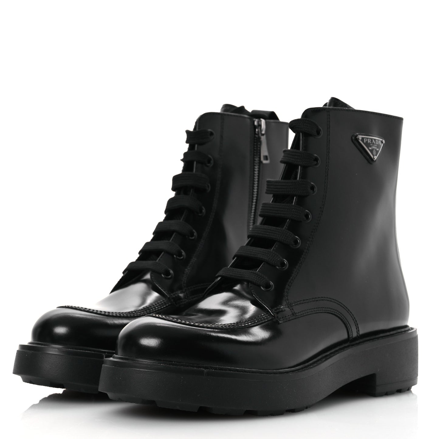 Brushed Calfskin Triangle Combat Boots 39.5 Black