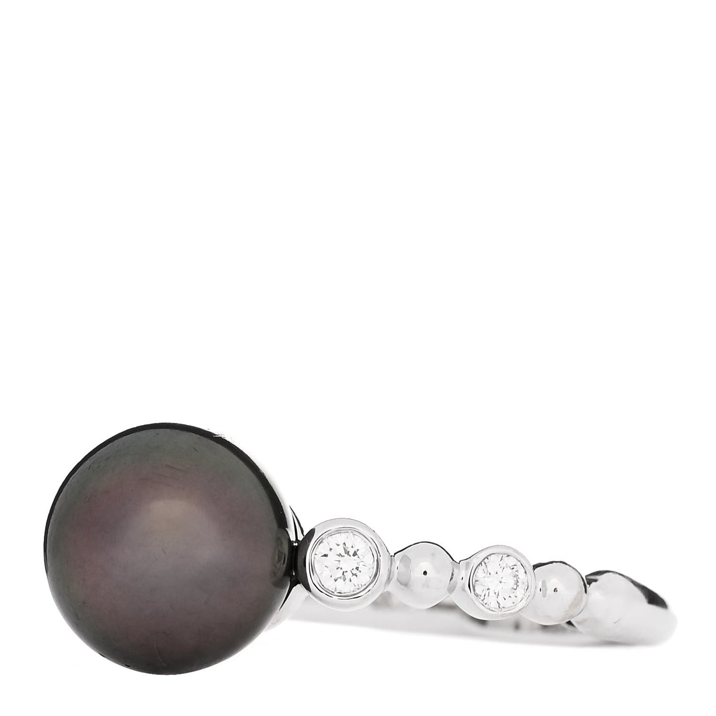 18K White Gold Diamond Black South Sea Cultured Pearl 9-9.5mm Ring 49 5