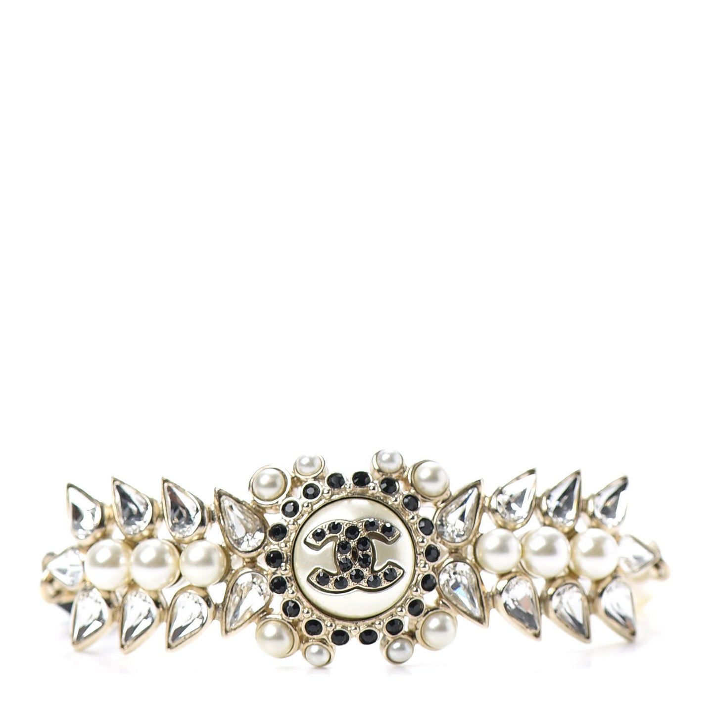 Crystal Pearl CC Bracelet Gold