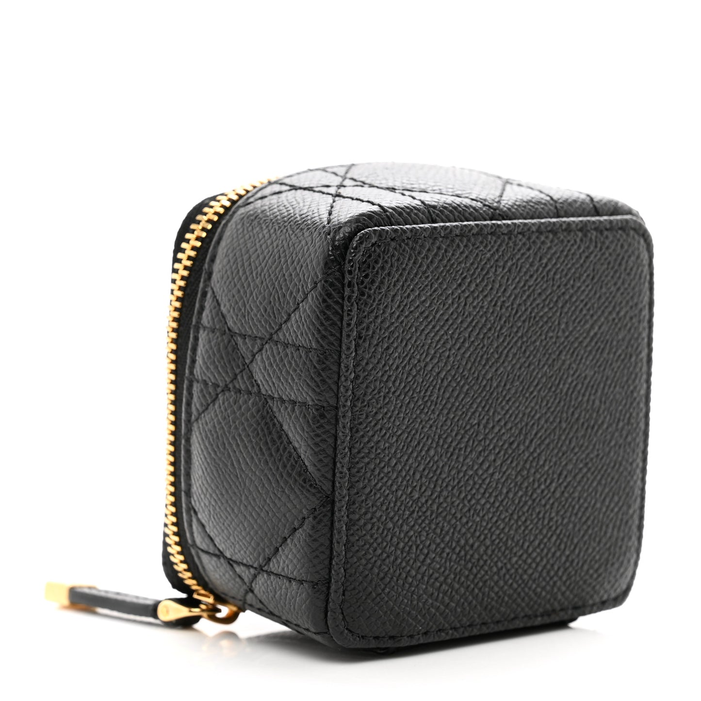 Grained Calfskin Cannage Mini Caro Jewelry Case Black