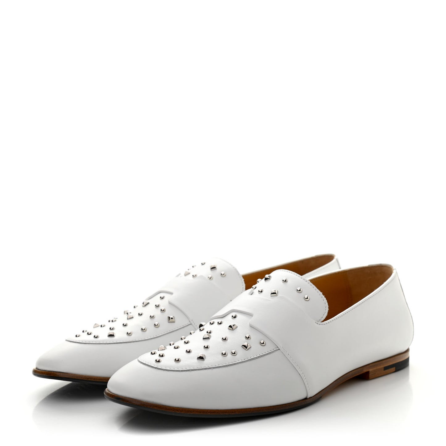 Calfskin Studded Womens Ancora Moccasin Loafers 40 White