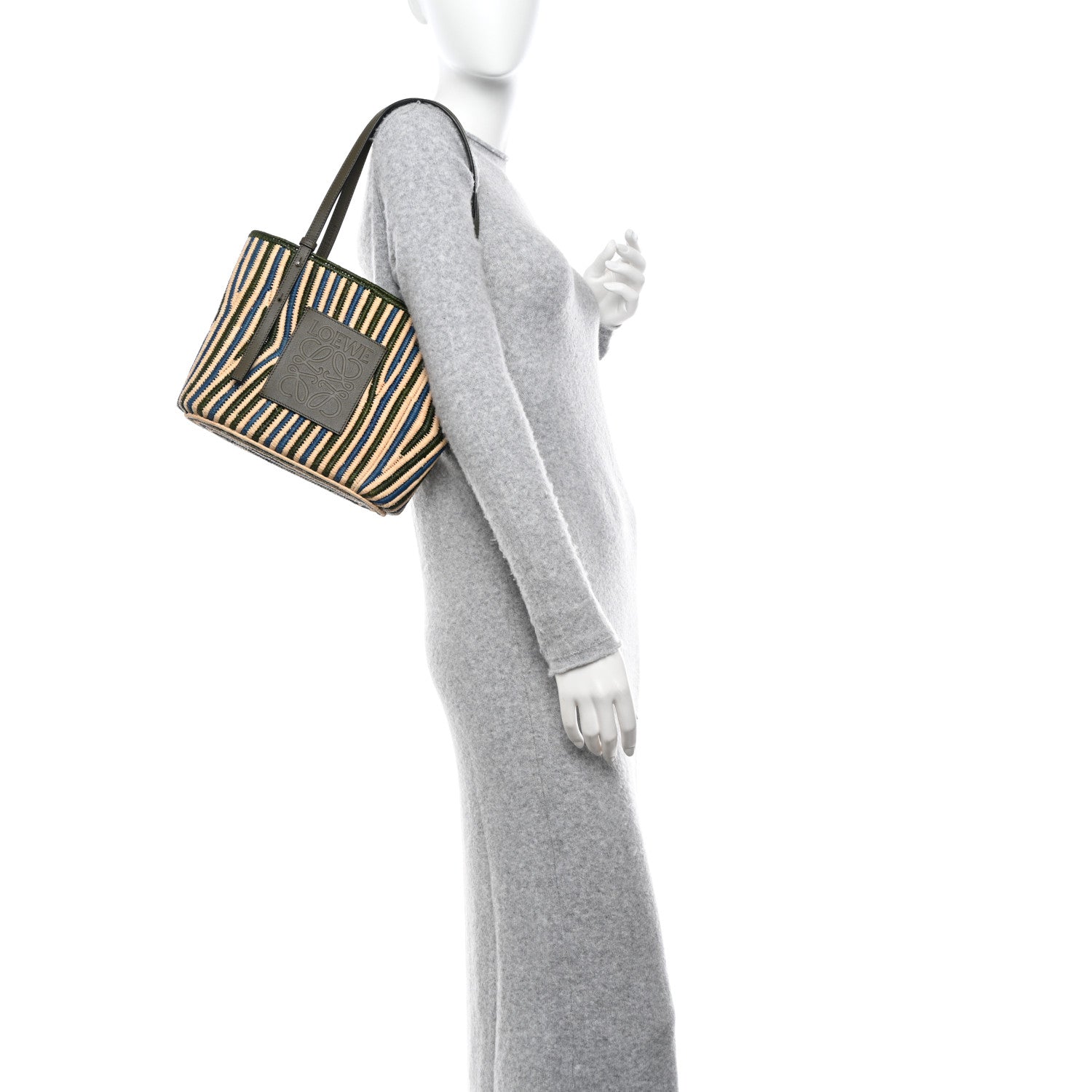 Loewe Raffia Square Small Basket Tote Bag Natural Khaki Blue 2 of 9