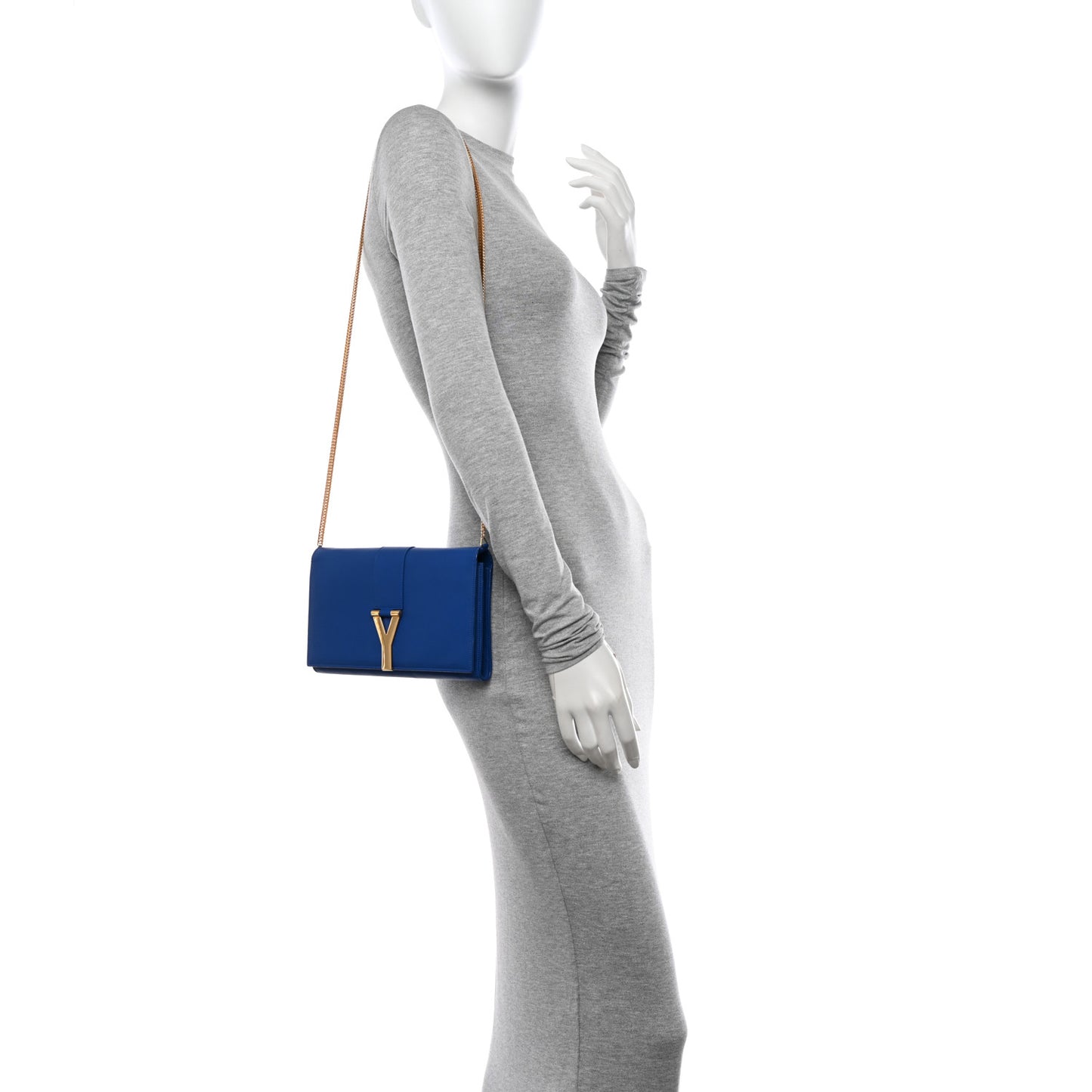 Calfskin Classic Y Ligne Chain Wallet Bleu Majorelle