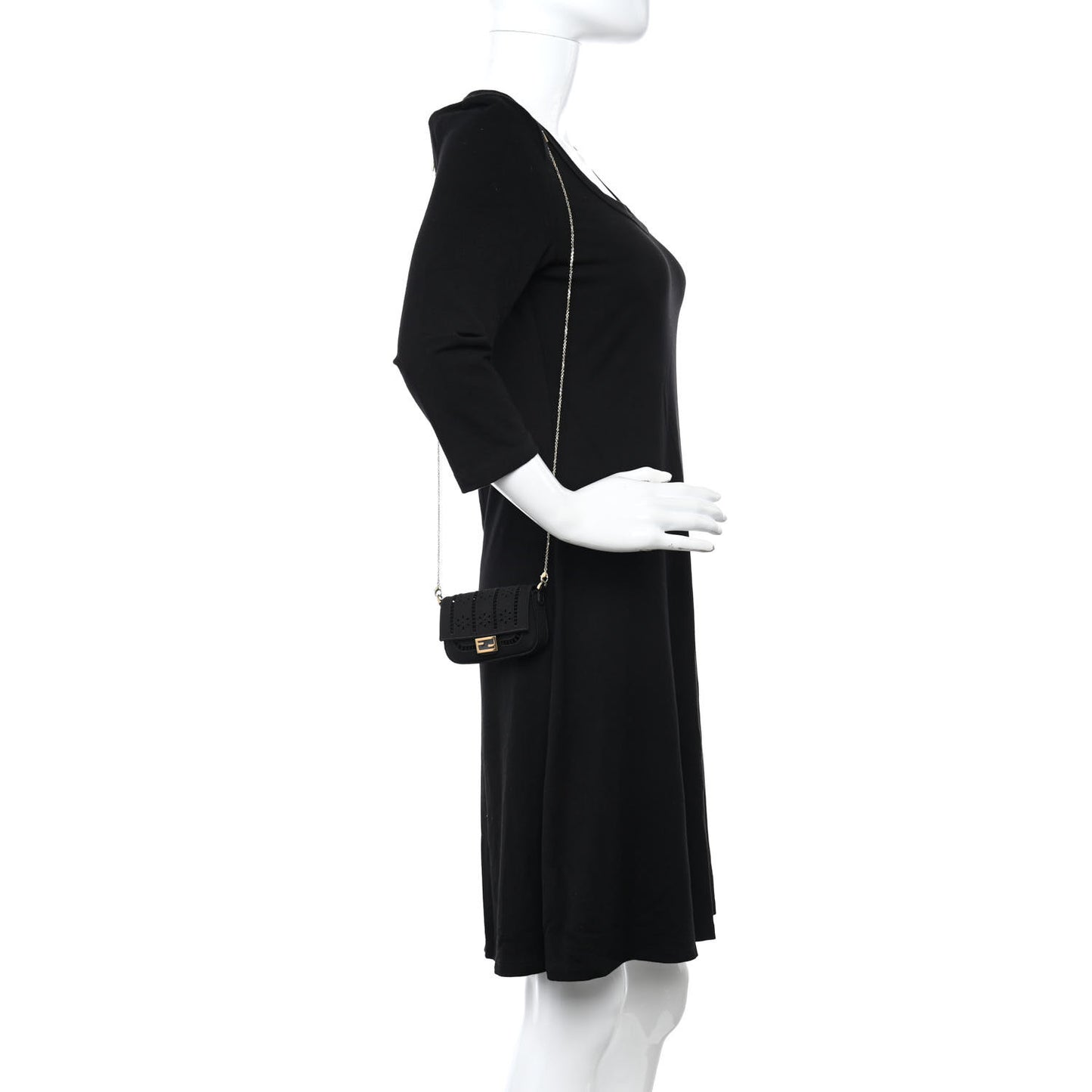 Canvas Embroidered Nano Baguette Charm Black