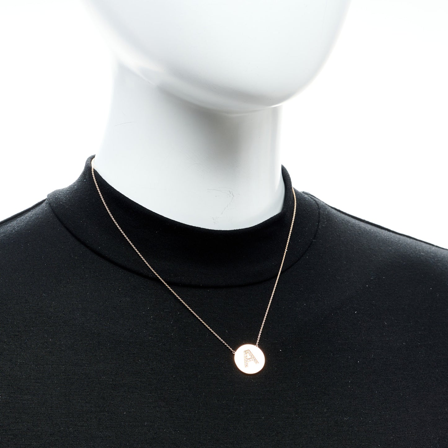 18K Rose Gold Diamond Letter A Disc Necklace