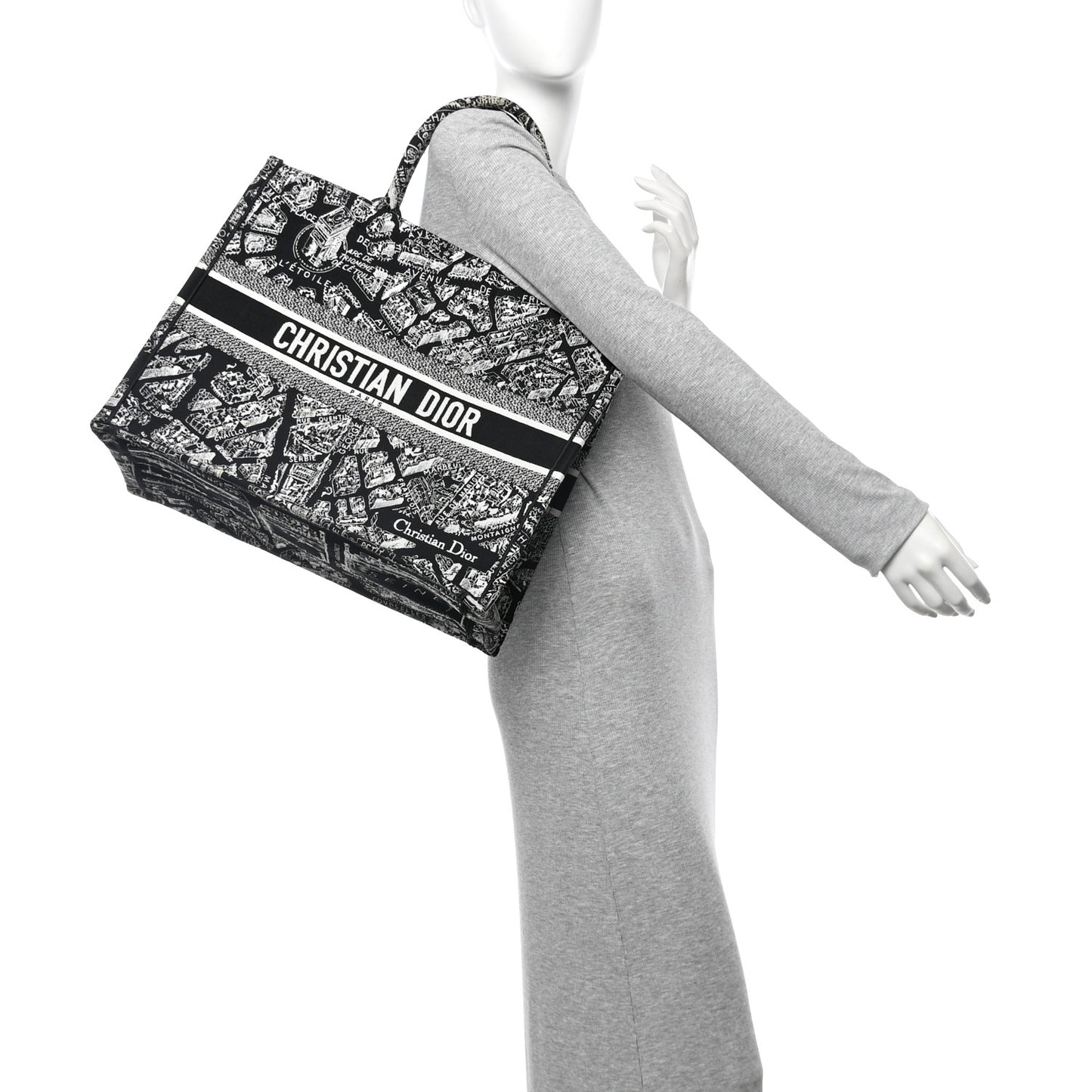 Canvas Embroidered Large Plan De Paris Book Tote Black White
